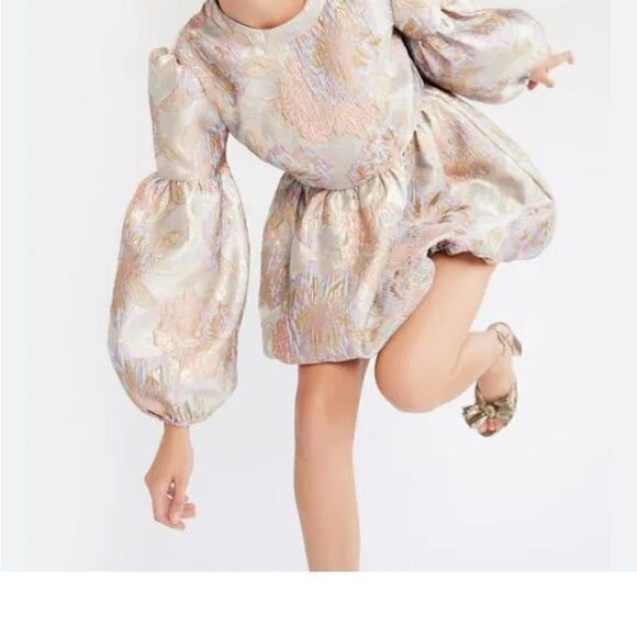 Mille Giselle Pink Brocade Bubble Long Sleeve Mini Dress small NWT $398 - Picture 6 of 9